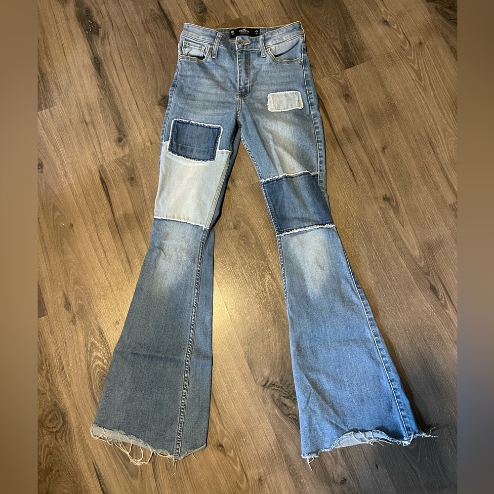 Hollister Blue Patchwork Flare Jeans